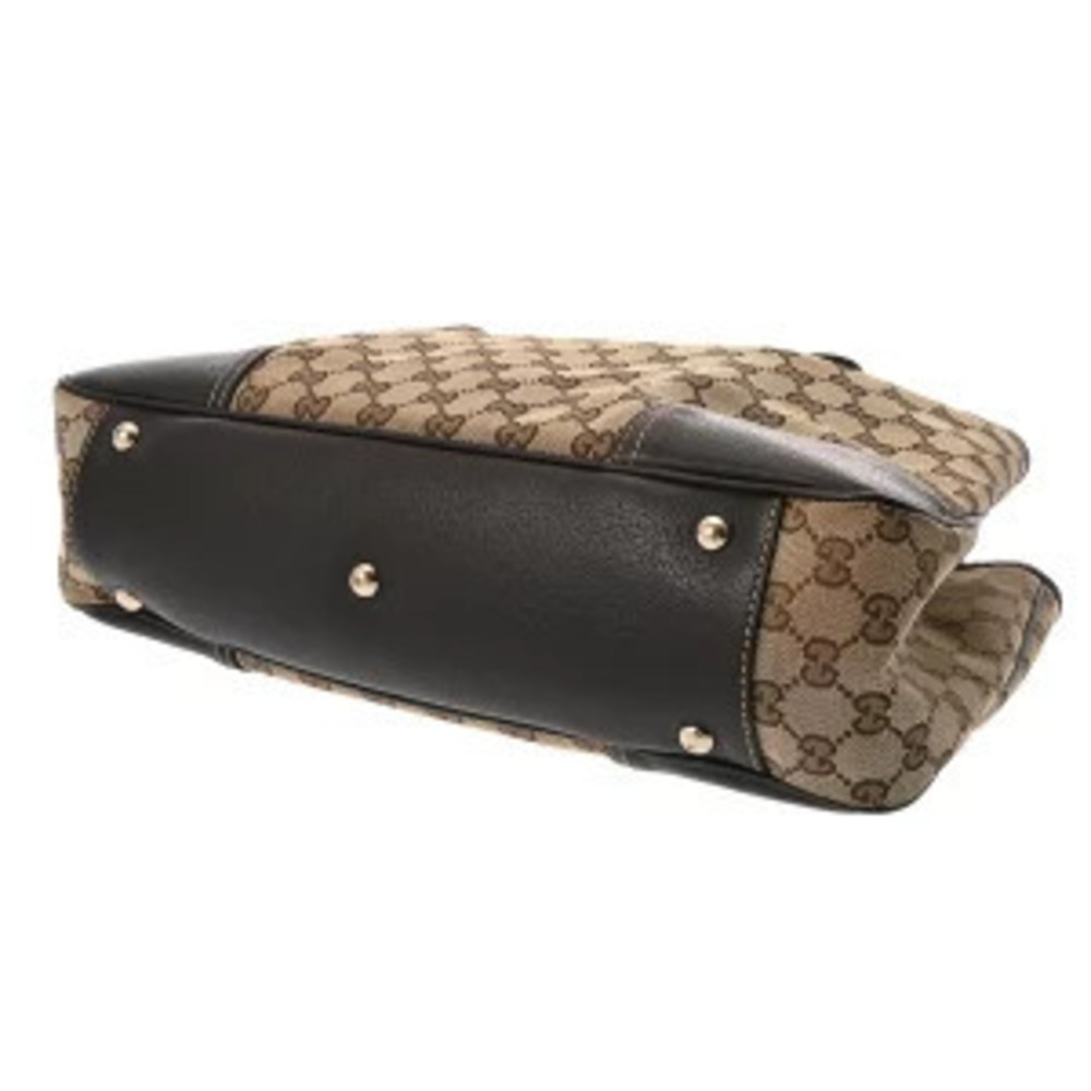 Gucci Beige Ebony Tote Canvas GG Bag Brown Leather - Picture 5 of 9